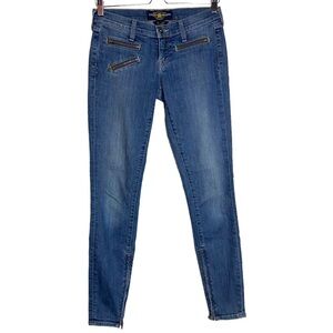 Lucky Brand Meadowood Moto Jeans Low Rise Skinny Zipper Detail Blue 0 25